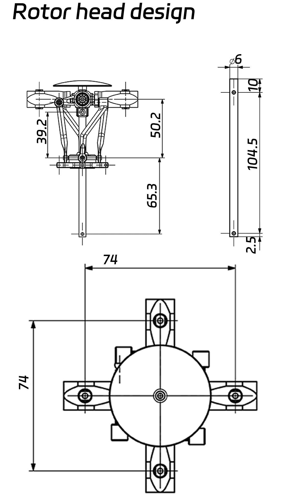 Fly Wing FS91 Quick 4 Blade Rotor Head set V2 long