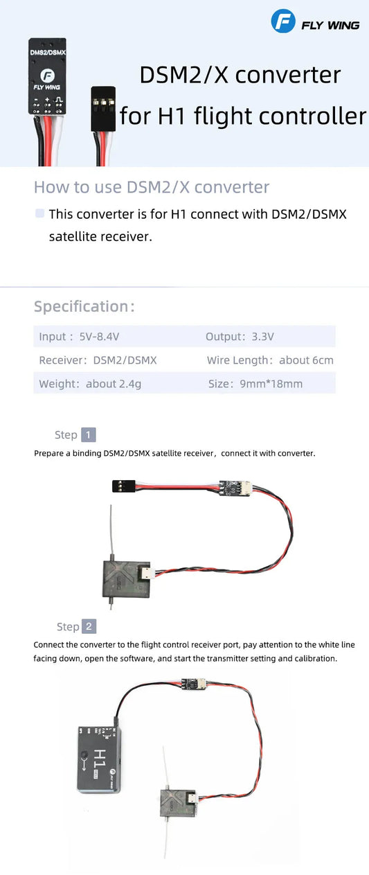 FlyWing DSMX / DSM2 Converter For H1 Flight Controller