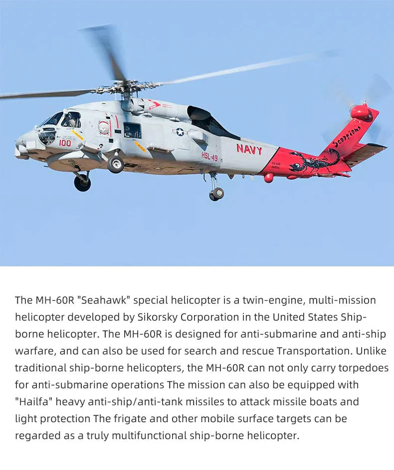 [Pre-order] MH-60R Seahawk GPS Scale RC Helicopter 470L Size W/ ACE Flight Controller (RTF) - Navy Grey