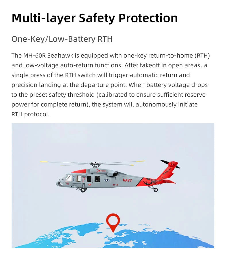 [Pre-order] MH-60R Seahawk GPS Scale RC Helicopter 470L Size W/ ACE Flight Controller (RTF) - Navy Grey