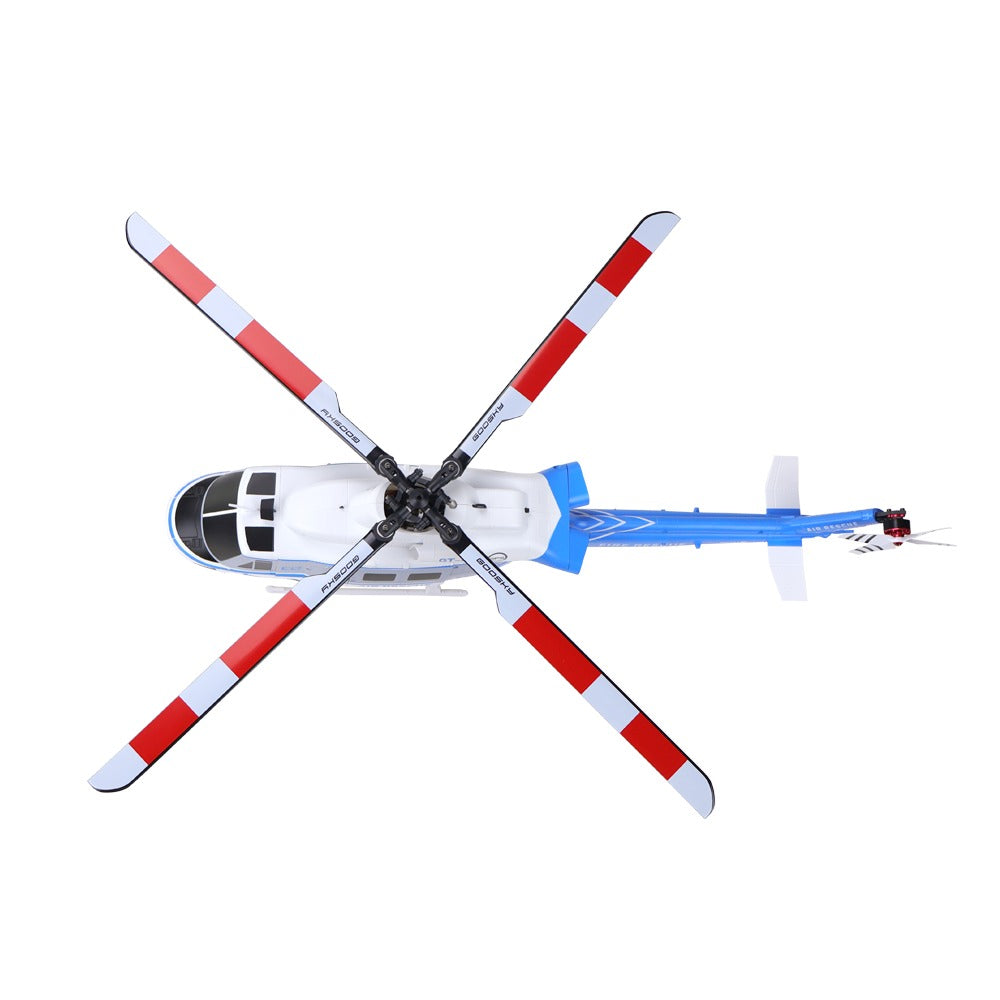 GOOSKY E2 GPS Air Rescue RC helicopter, top view of the four-blade rotor