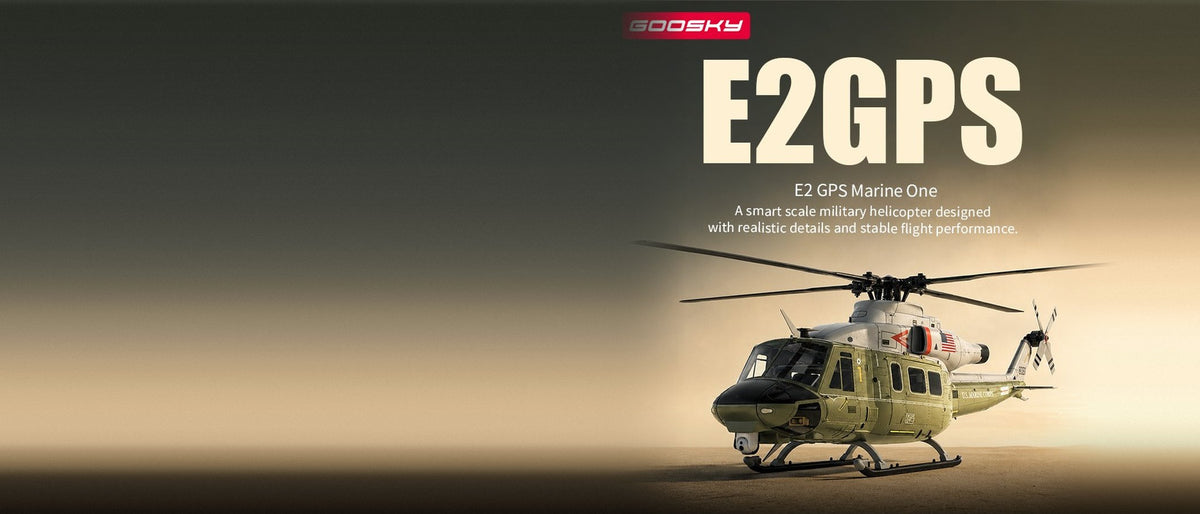 GOOSKY E2 GPS Marine One scale RC helicopter on a desert landing zone
