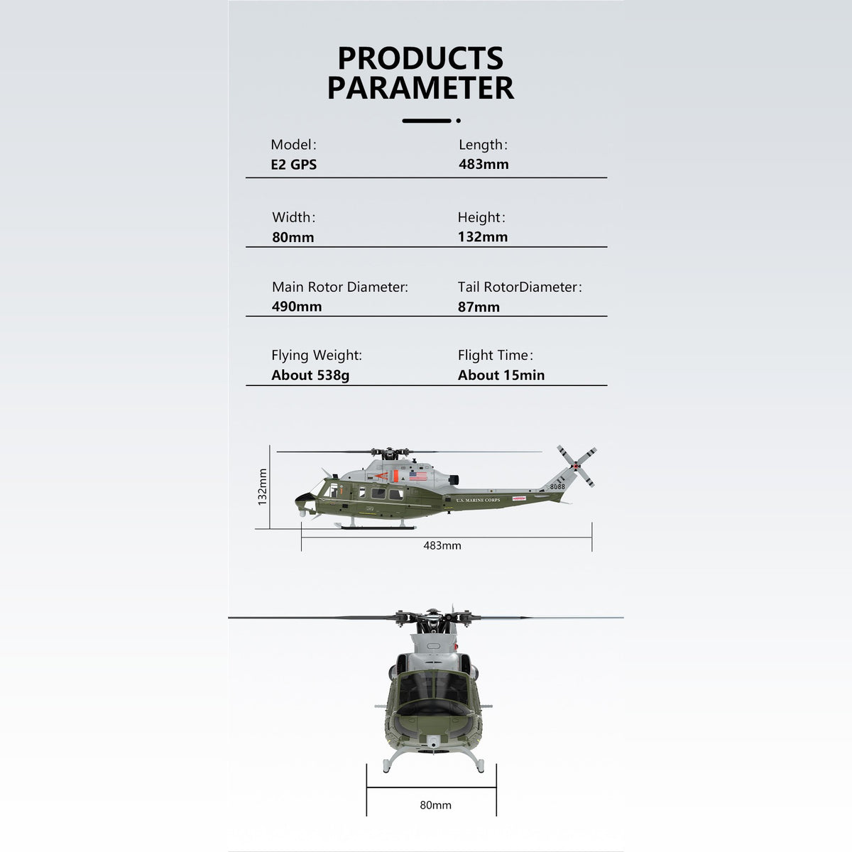 E2 GPS dimensions and parameters